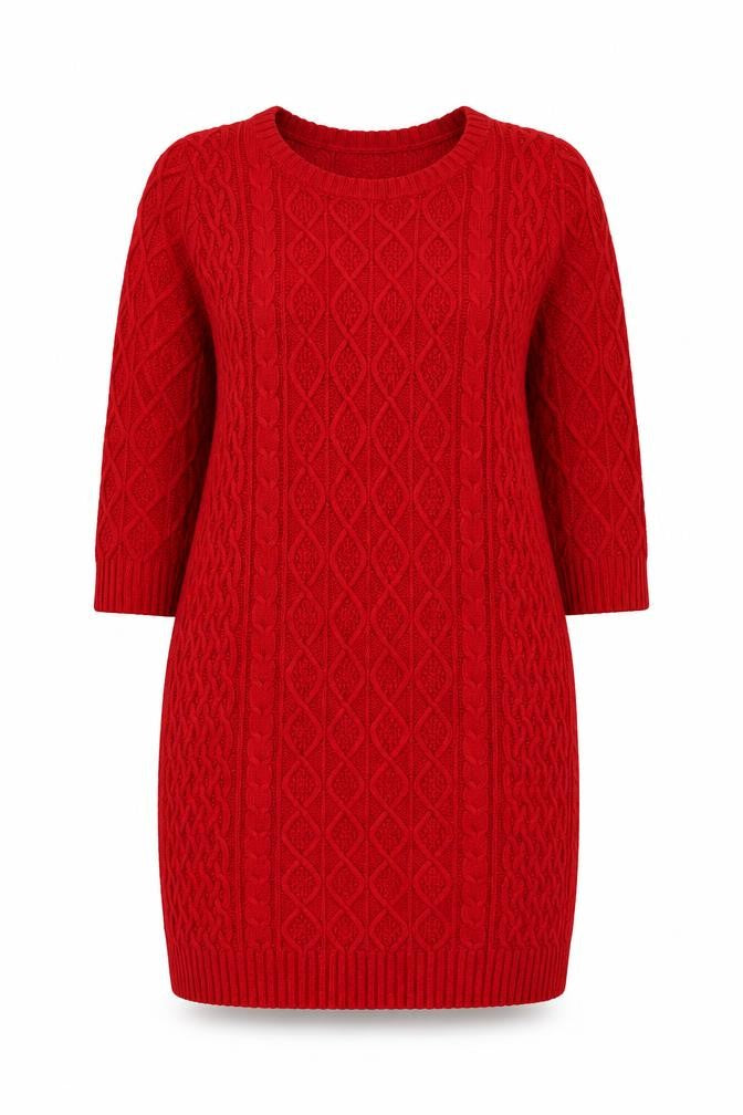 Monsoon Women’s Red Knit Jumper Dress M Crew Neck 3/4 Sleeve