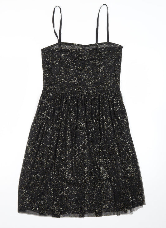 H&M Divided Women's Black Glitter Fit & Flare Dress Size 10