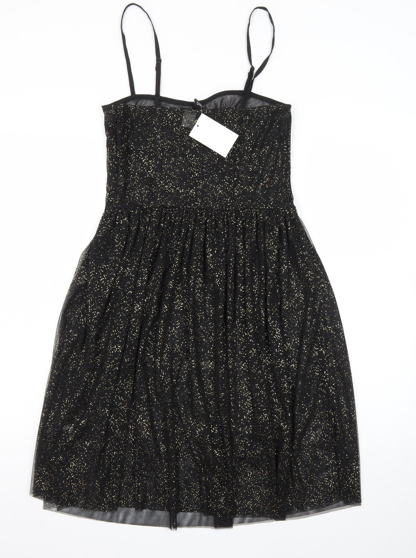 H&M Divided Women's Black Glitter Fit & Flare Dress Size 10