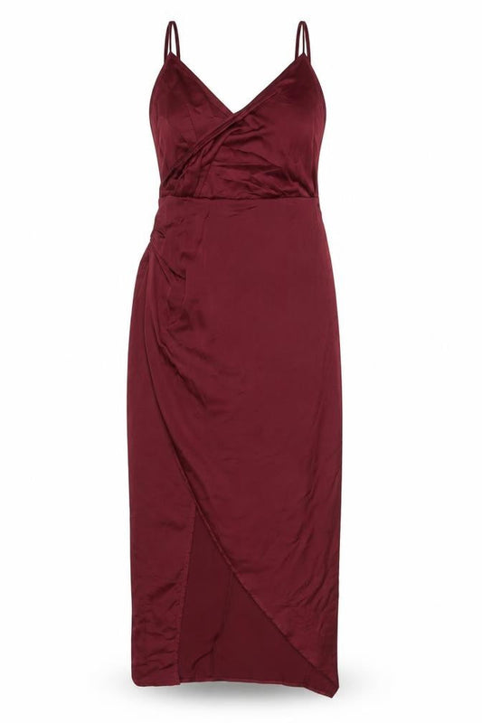 PRETTYLITTLETHING Women’s Red Satin Midi Slip Dress Size 8