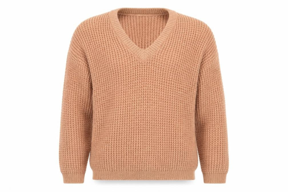 Peter Werth Men's Beige Wool Chunky V-Neck Jumper Size M