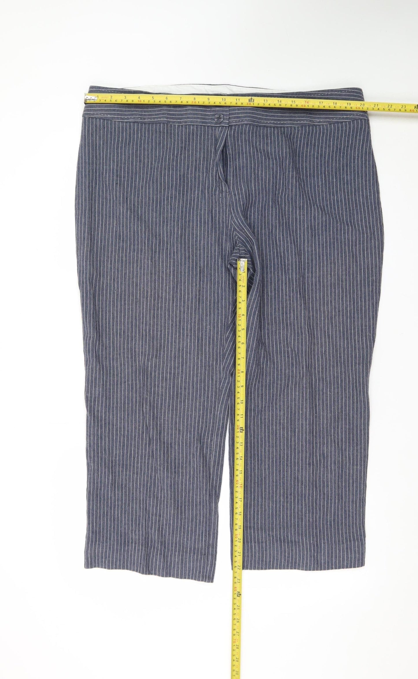 Marks and Spencer Women’s Blue Striped Cropped Linen Trousers UK 20