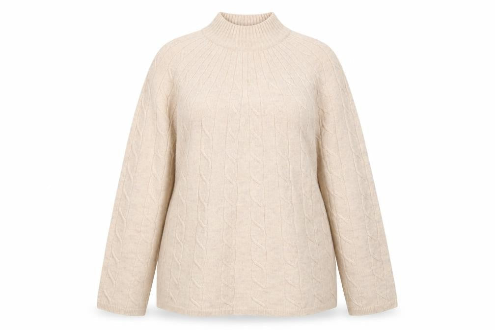 Paul Costelloe Women Beige Merino Wool Mock Neck Jumper Size 10