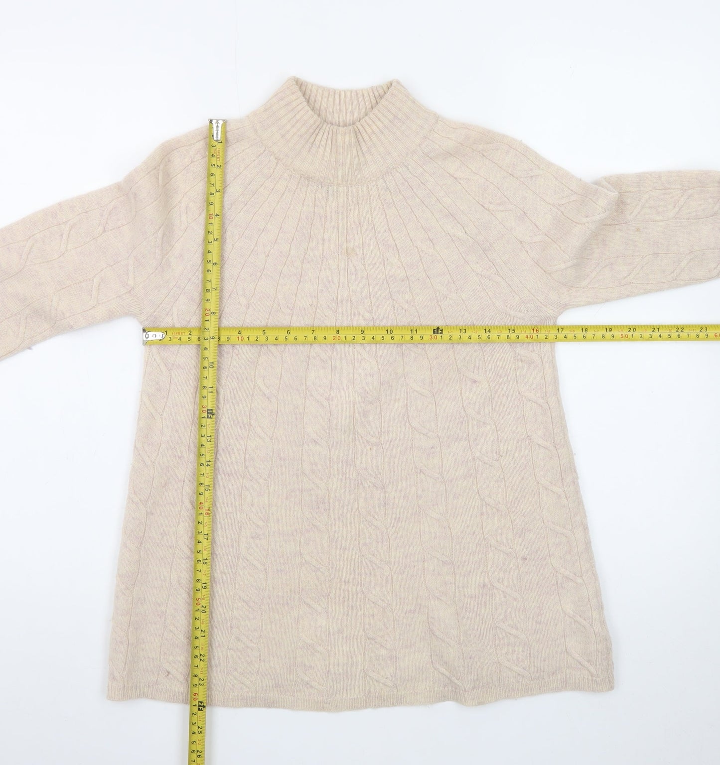 Paul Costelloe Women Beige Merino Wool Mock Neck Jumper Size 10