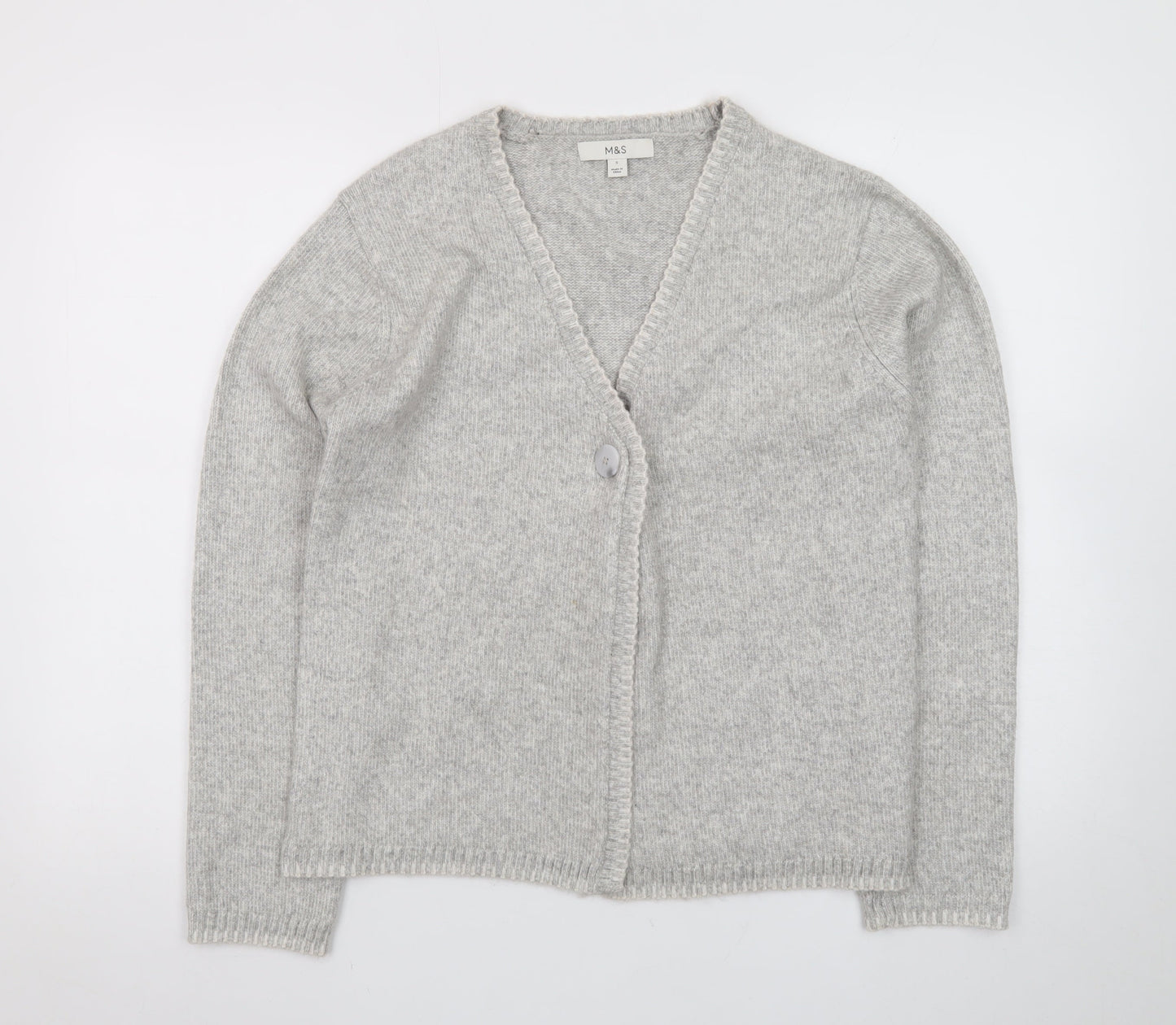 Marks and Spencer Women's Grey Wool Blend V-Neck Cardigan S