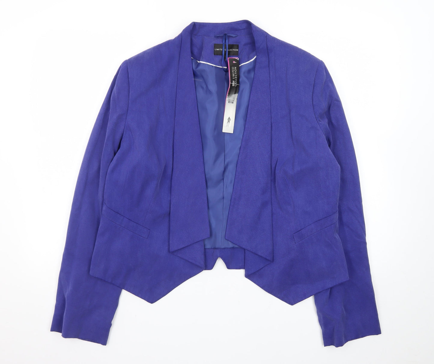 Marks & Spencer Women Blue Cropped Open Front Blazer UK 16