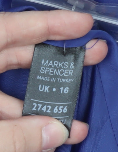 Marks & Spencer Women Blue Cropped Open Front Blazer UK 16