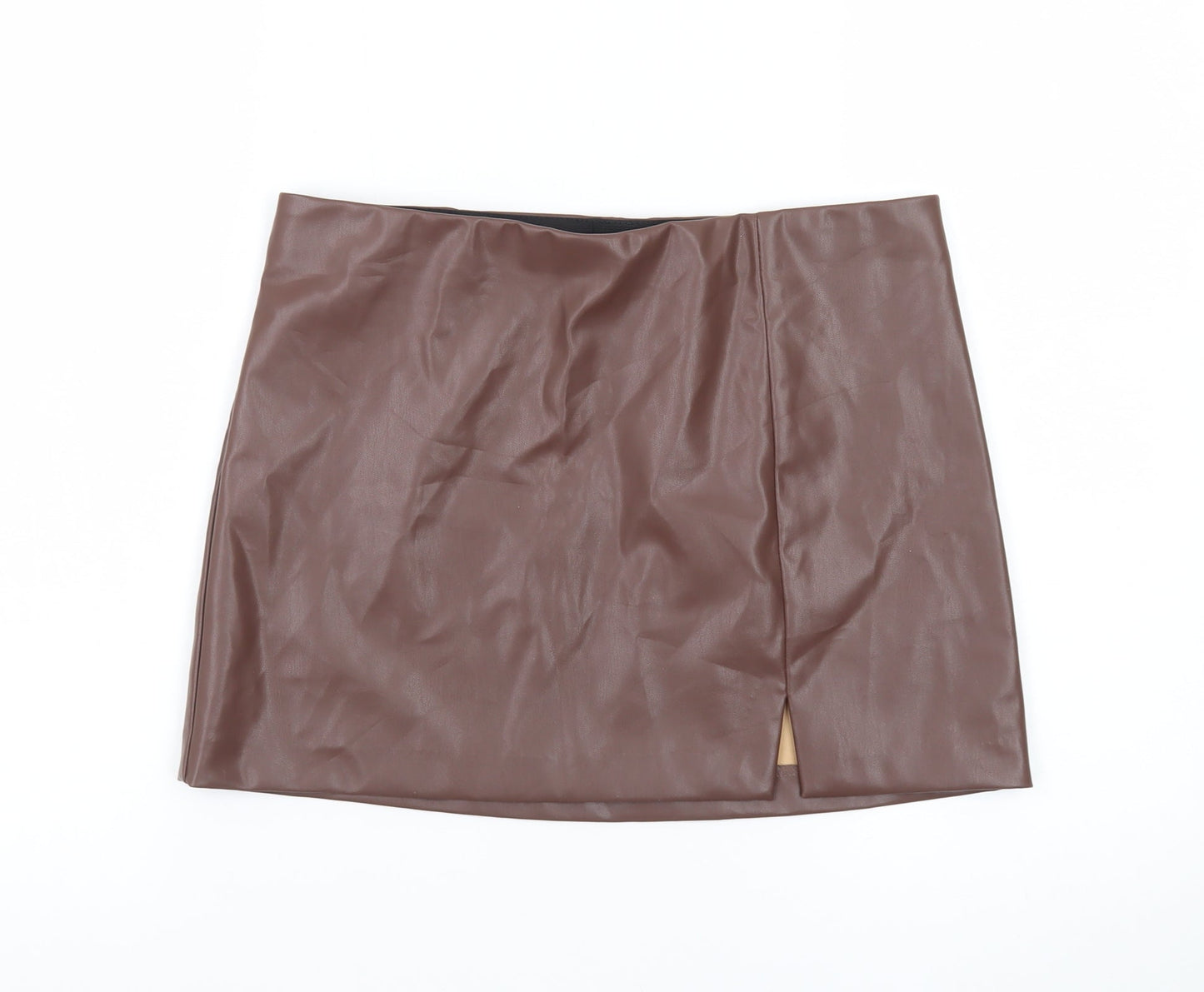 H&M Divided Women Brown Faux Leather Mini Skirt Size 10 High Waist