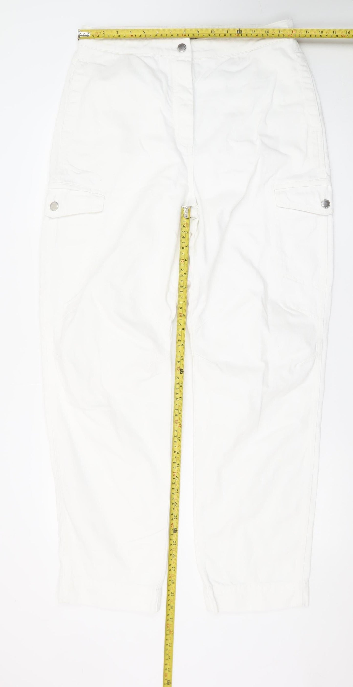 Topshop Women White Cargo Jeans Size 14 Cotton Regular Fit