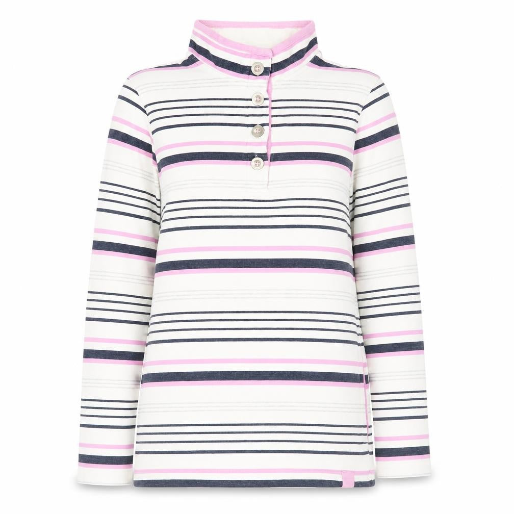 Dash Womens Pink Striped Henley Sweatshirt Size 14 Cotton Blend