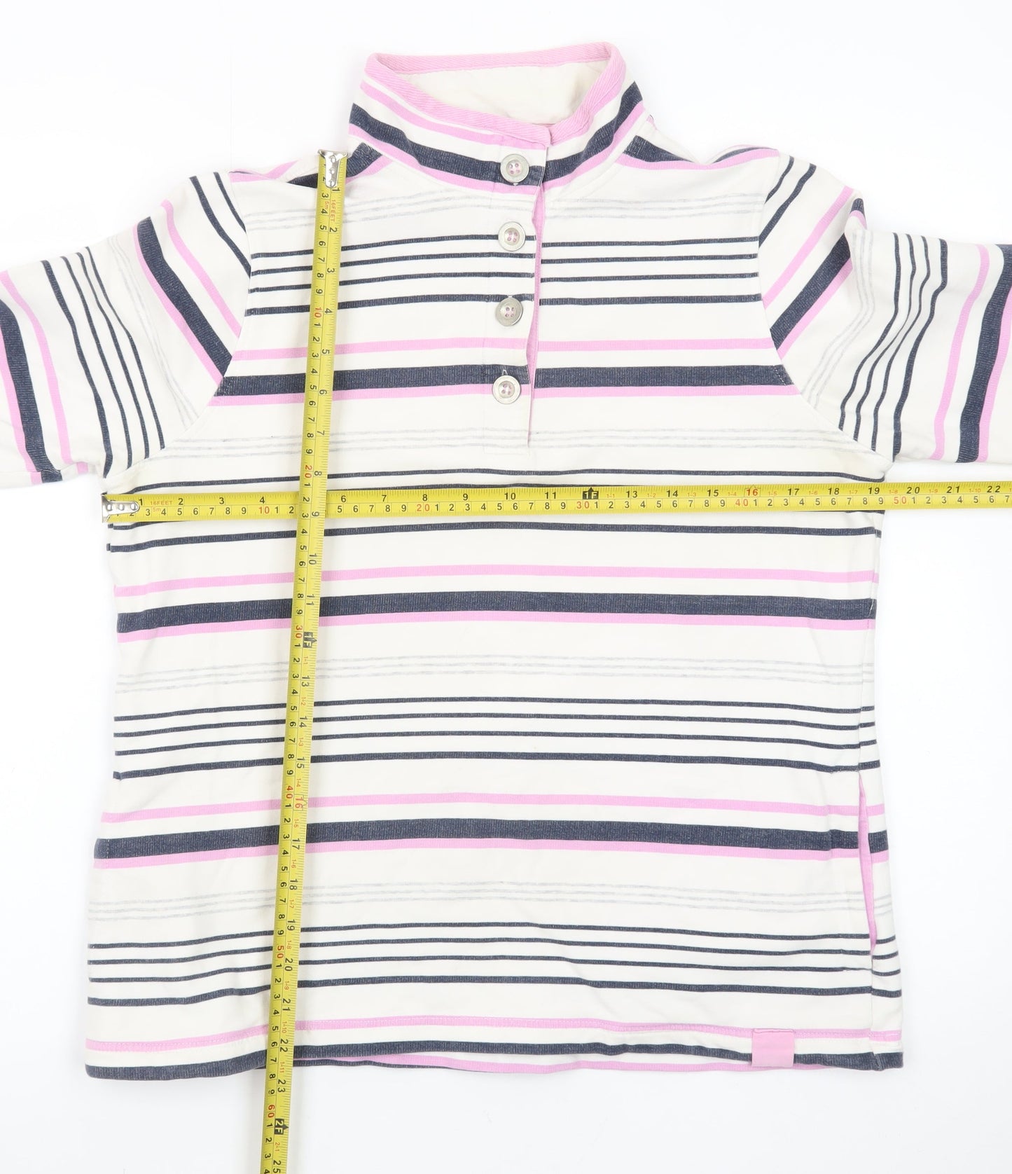 DASH Womens Pink Striped Henley Sweatshirt Size 14 Cotton Blend