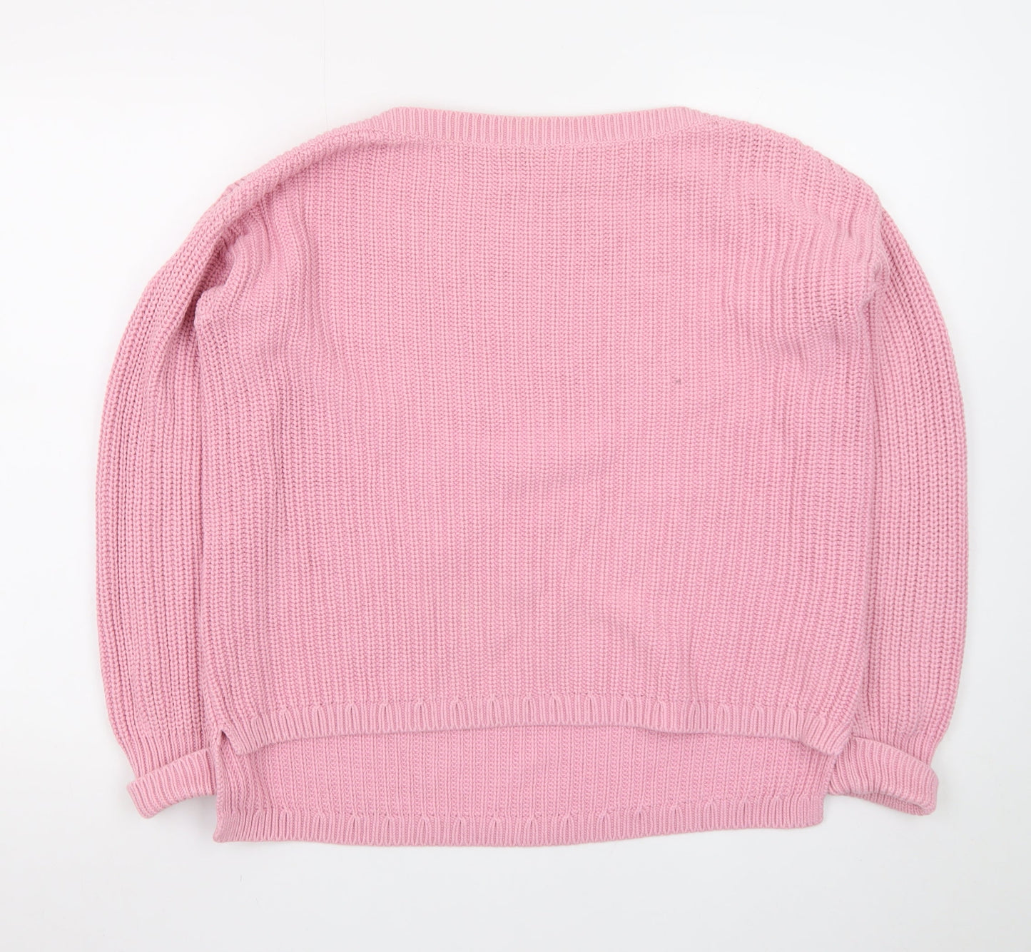 Marks and Spencer Women Pink Chunky Knit Cotton Pullover Jumper M
