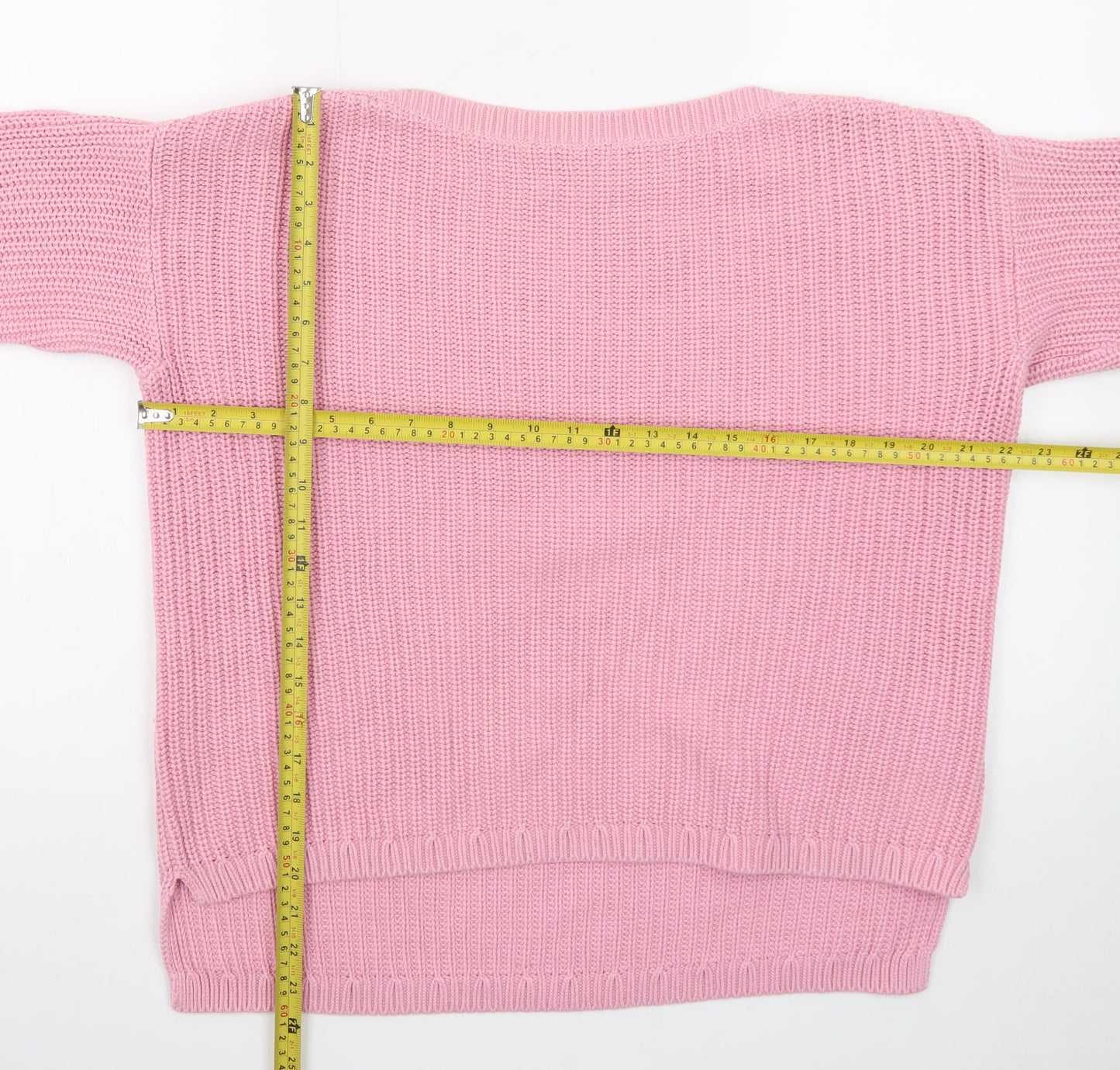 Marks and Spencer Women Pink Chunky Knit Cotton Pullover Jumper M