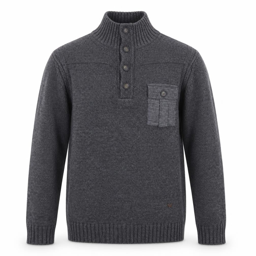 Duchamp London Men’s Grey Wool Alpaca Henley Jumper L High Neck