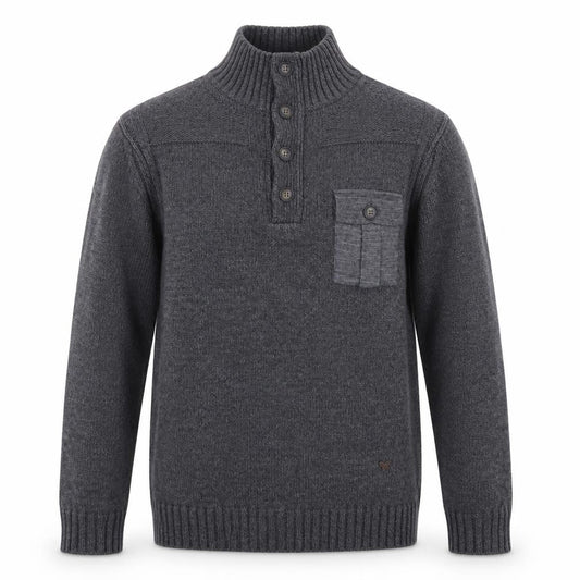 Duchamp London Men’s Grey Wool Alpaca Henley Jumper L High Neck