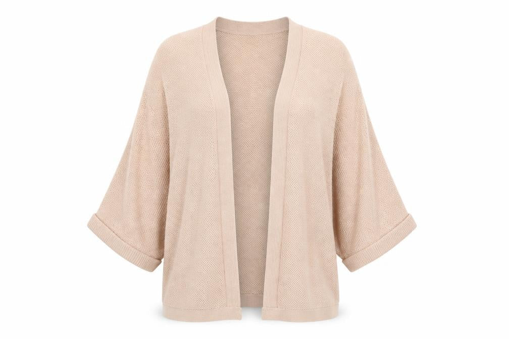 Warehouse Women’s Beige Open Knit 3/4 Sleeve Cardigan UK 12