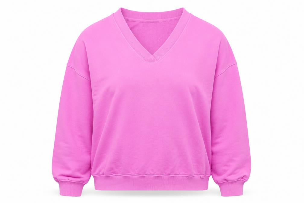 Boutique Women Pink V-Neck Cotton Relaxed Fit Jumper Size M