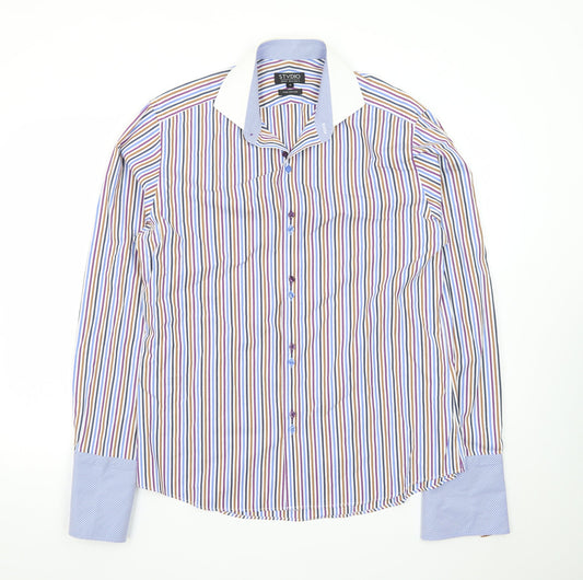 Jeff Banks Men's Multicoloured Striped Pure Cotton Dress Shirt Size 16