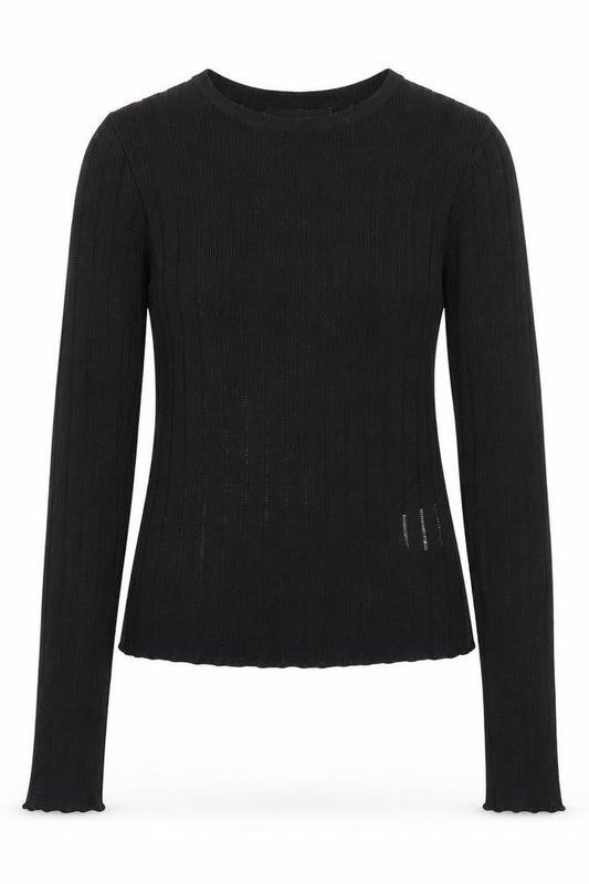 White Fox Women's Black XS Slim Fit Knit Long Sleeve Top