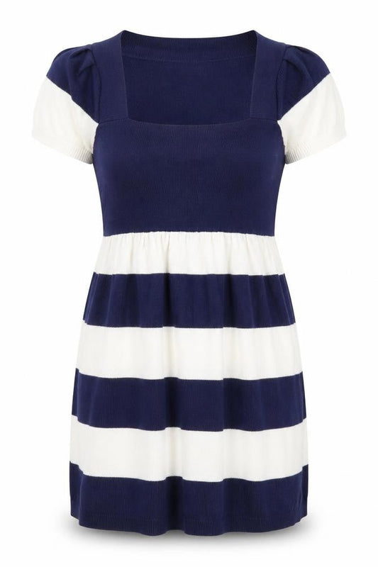 Store Twenty One Women Blue Striped Knit Skater Dress Size 14