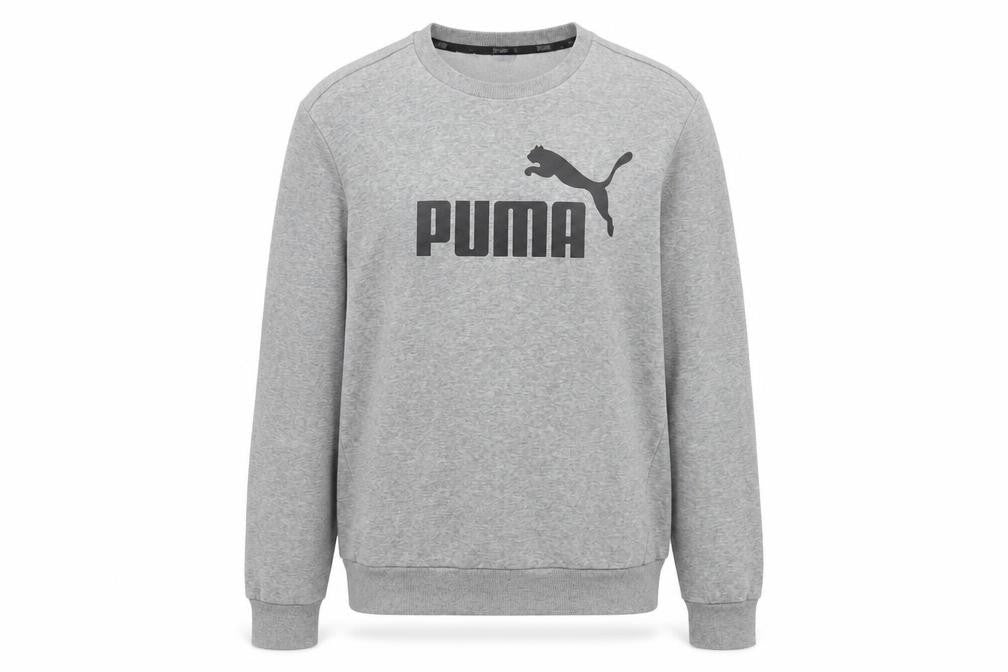 Front view of Puma Men's Grey Crew Neck Pullover Logo Sweatshirt, size M