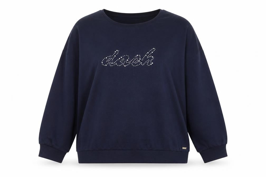 Dash Women Navy Blue Rhinestone Logo Pullover Sweatshirt Size 22