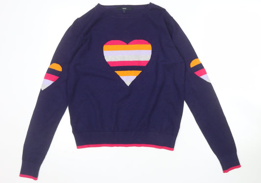 Next Womens Blue Heart Stripe Crew Neck Knit Jumper Size S