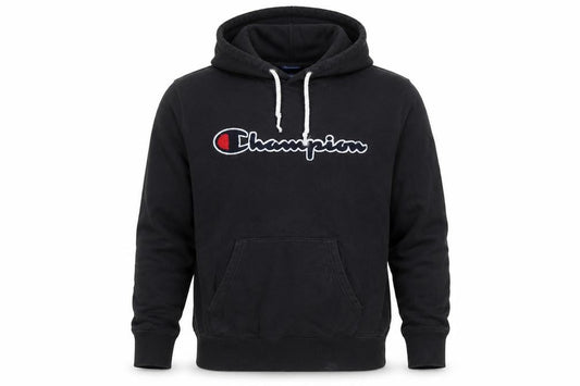 Champion Men's Black Pullover Hoodie Medium Cotton Logo Fleece
