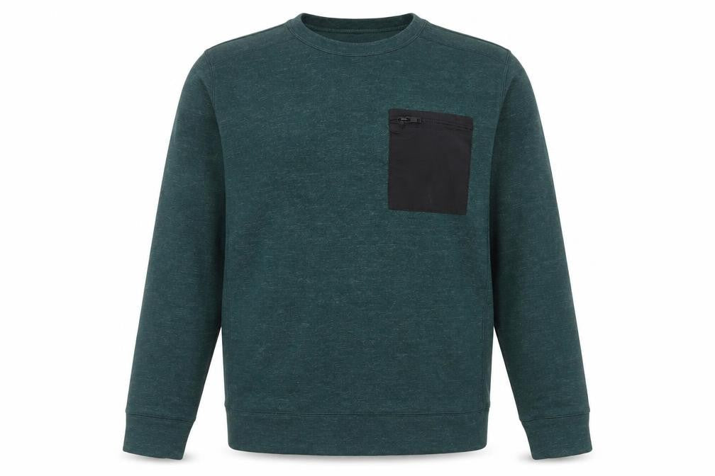 AW85 Men's Green Crew Neck Pullover Sweatshirt Size M with Zip Pocket