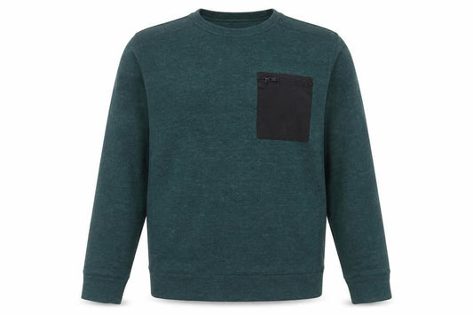 AW85 Men's Green Crew Neck Pullover Sweatshirt Size M with Zip Pocket