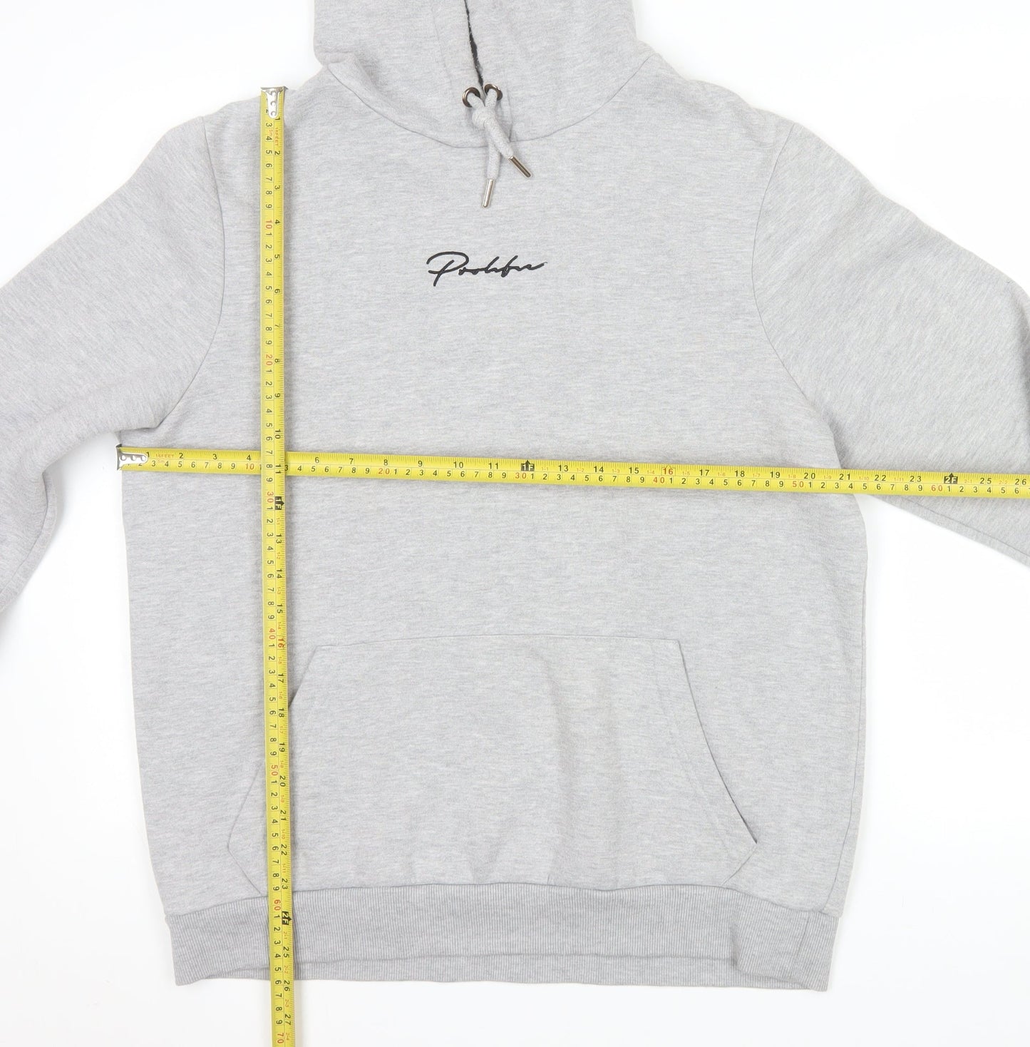 River Island Men's Grey Pullover Hoodie L Logo Fleece