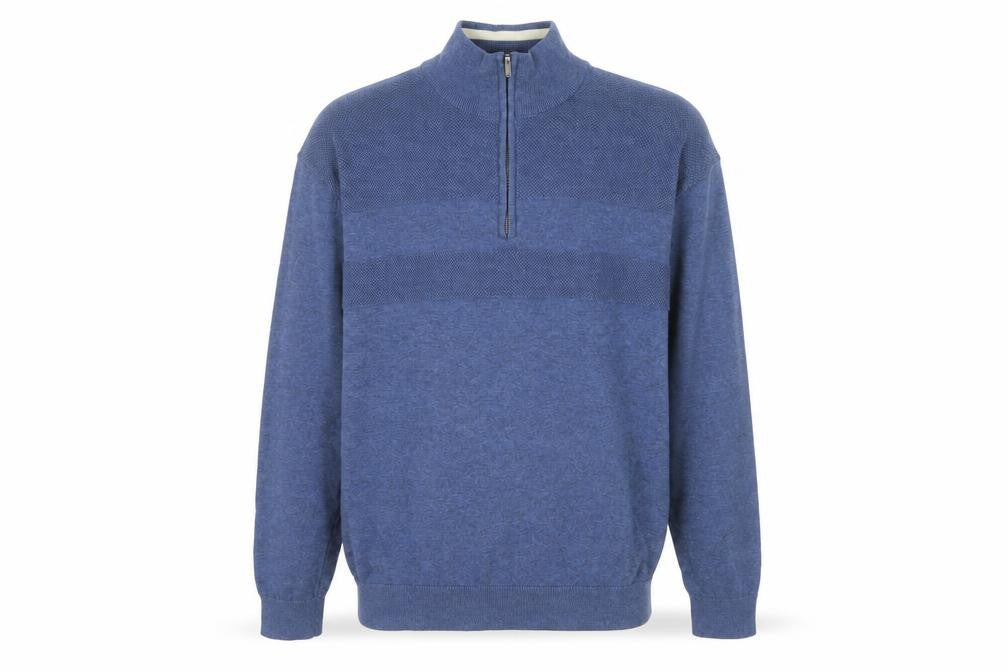 Tu Men's Blue Cotton Half Zip High Neck Jumper XL