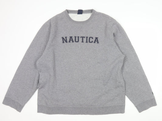 Nautica Mens Grey XL Pullover Crew Neck Logo Sweatshirt