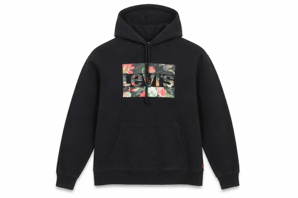 Levi's Men's Black Floral Logo Pullover Hoodie M Regular Fit