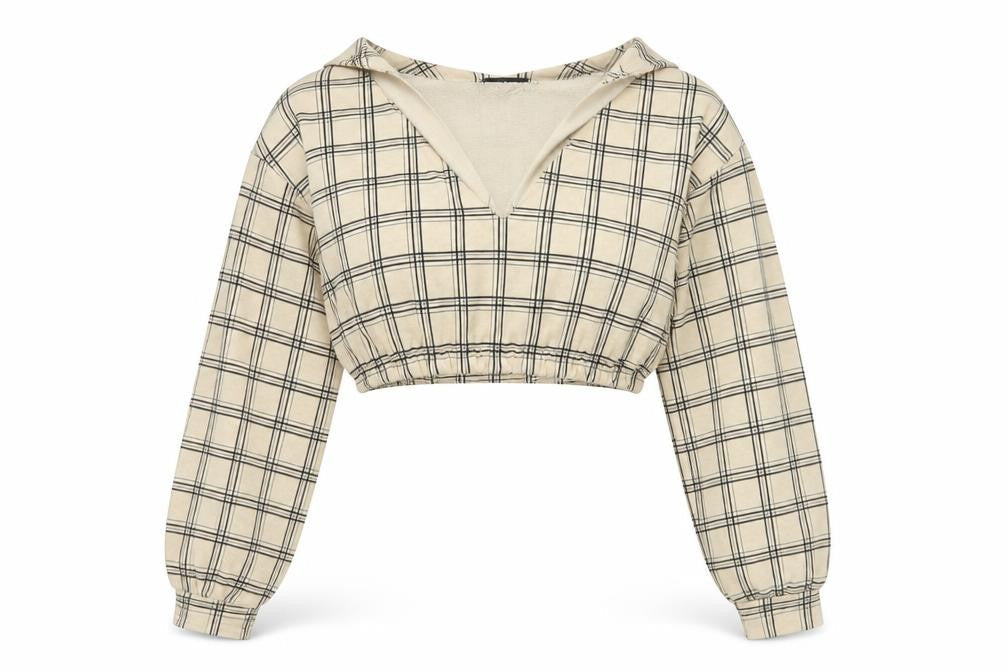 PRETTYLITTLETHING Women Beige Check Pullover Sweatshirt Size 6