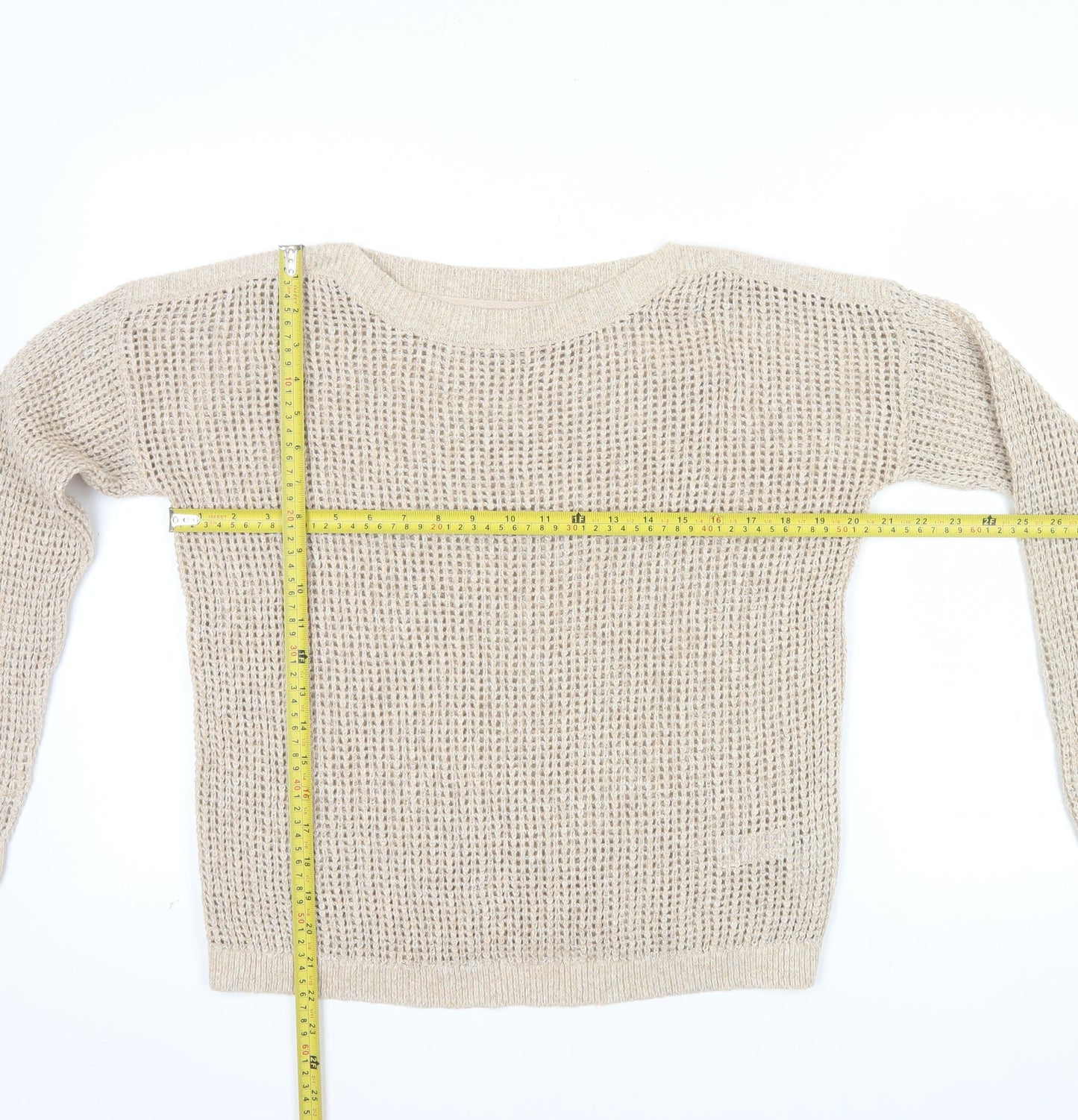Fat Face Women's Beige Open-Knit Cotton Blend Jumper Size 10