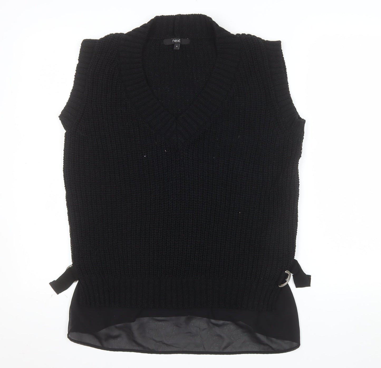 Next Women's Black Chunky V-Neck Knit Sleeveless Vest Jumper Size M