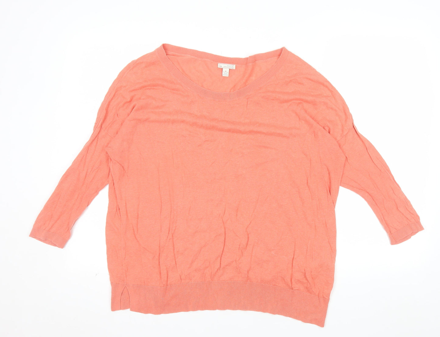 Gap Women’s Pink Linen Cotton 3/4 Sleeve Crew Neck Jumper Medium