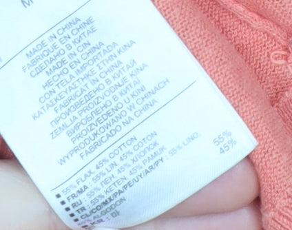 Gap Women’s Pink Linen Cotton 3/4 Sleeve Crew Neck Jumper Medium