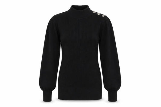 River Island Women Black Mock Neck Long Sleeve Button Jumper Size S