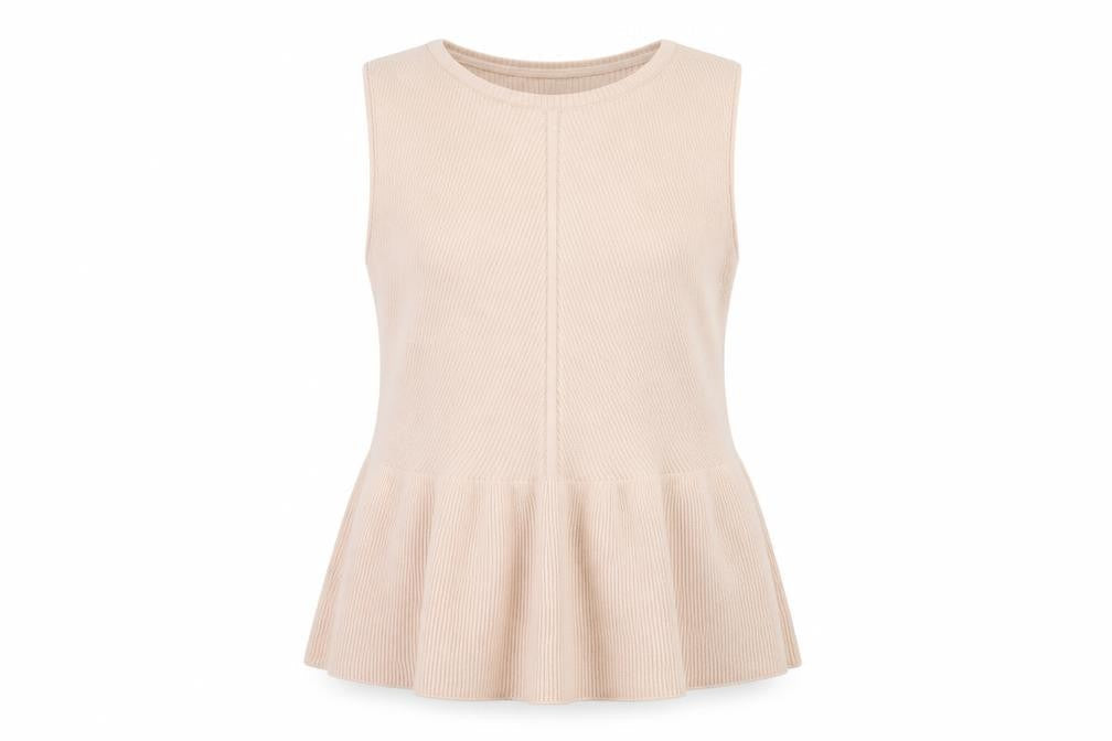 Front view of Atmosphere Women Beige Sleeveless Knit Peplum Jumper, size 14