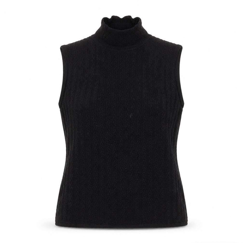 RJR.John Rocha Women's Black Merino Wool Sleeveless Roll Neck Knit Top Size M