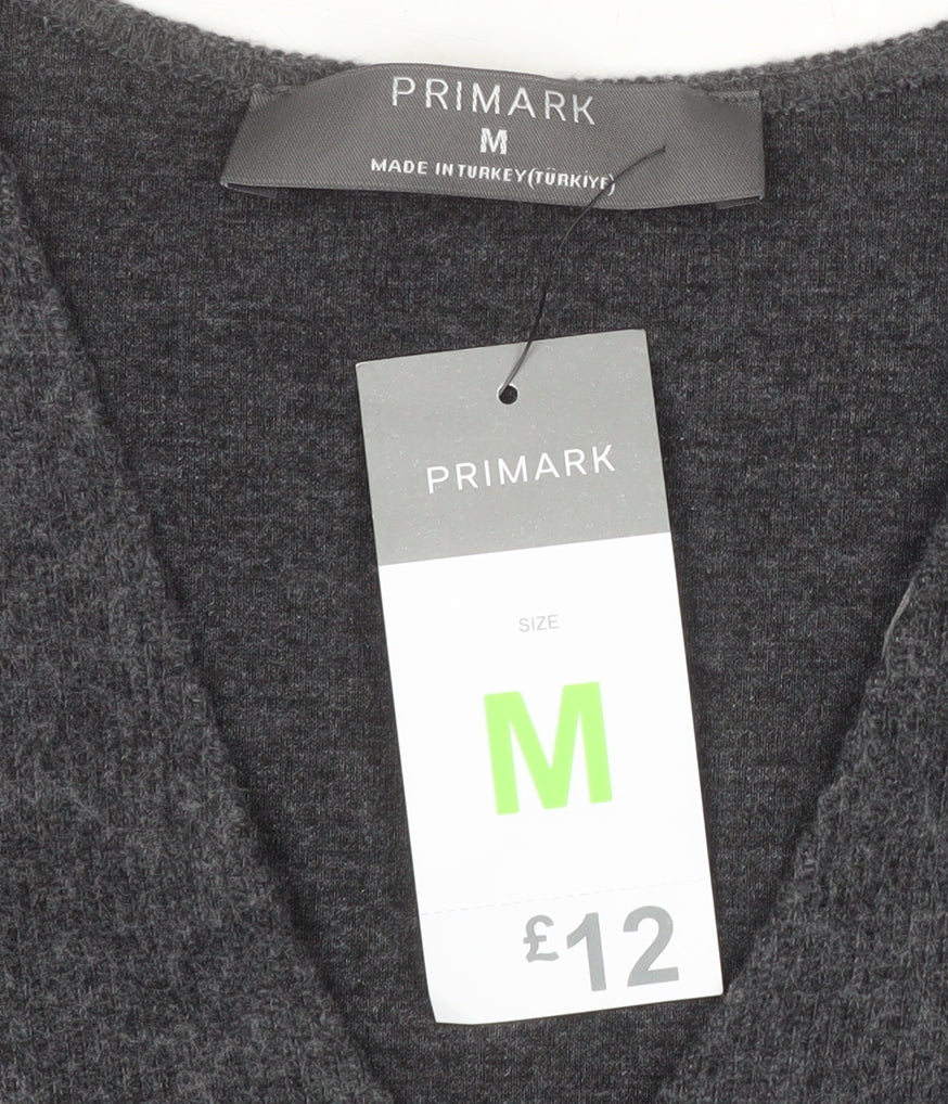 Primark Womens Grey V-Neck Knit Pullover Jumper Size M