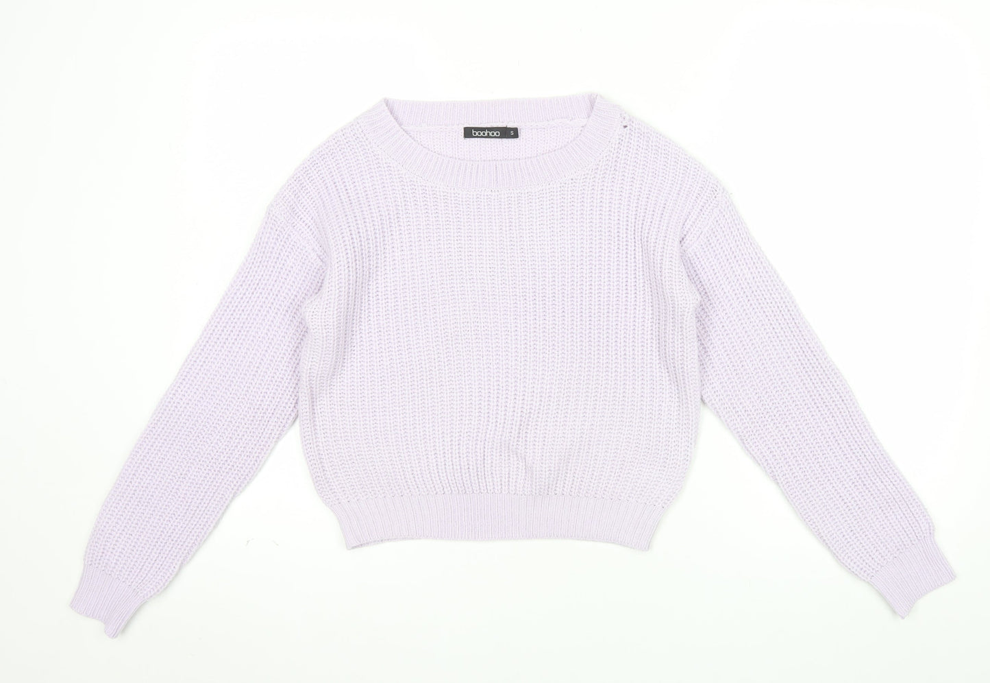 Boohoo Women Lilac Knit Jumper Small Acrylic Long Sleeve Crew Neck