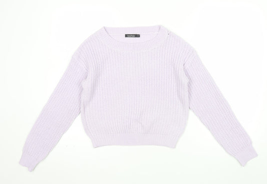 Boohoo Women Lilac Knit Jumper Small Acrylic Long Sleeve Crew Neck