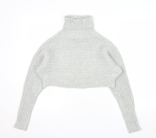 New Look Women Grey Roll Neck Ribbed Knit Jumper Size S