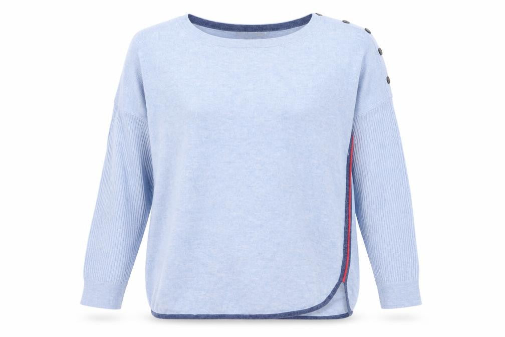 White Stuff Women's Blue Button Detail Crew Neck Jumper Size 14