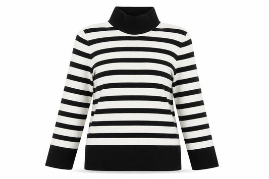 COS Womens Black Stripe Roll Neck Cotton Jumper Size S