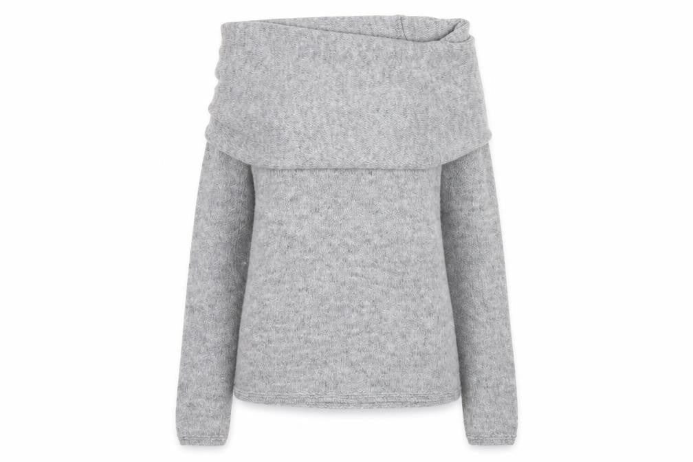 River Island Women Grey Off Shoulder Relaxed Jumper XS