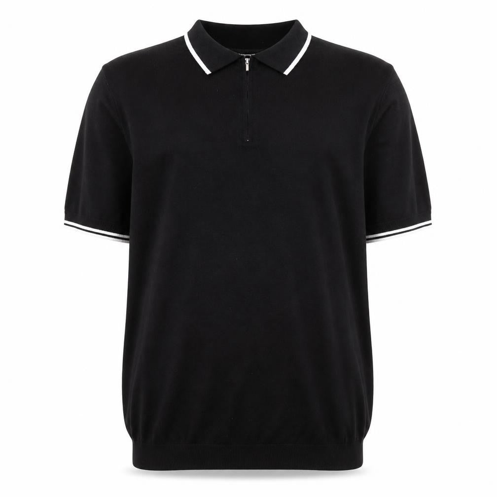 Topman Mens Black XL Knit Zip Collar Polo Shirt Short Sleeve